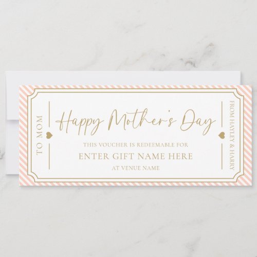 Peach Happy Mothers Day Gift Voucher Card