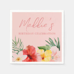 Peach Hawaiian Floral Birthday Napkins
