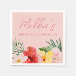 Peach Hawaiian Floral Birthday Napkins