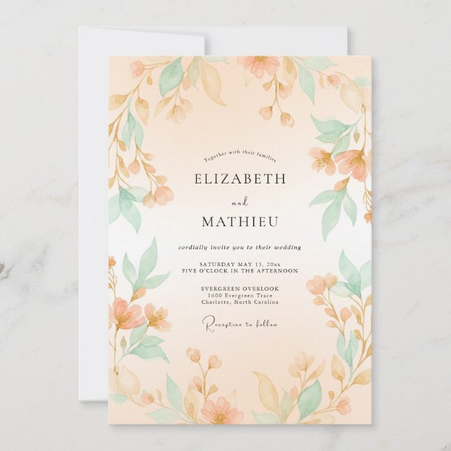 Peach Hazy Botanical Wedding Invitation (Front)