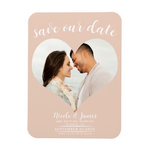 Peach Heart Photo Wedding Save the Date Magnet