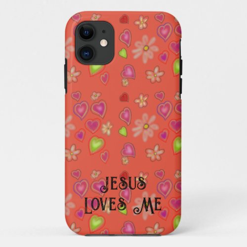 Peach Hearts and Flowers Jesus Loves Me iPhone 11 Case