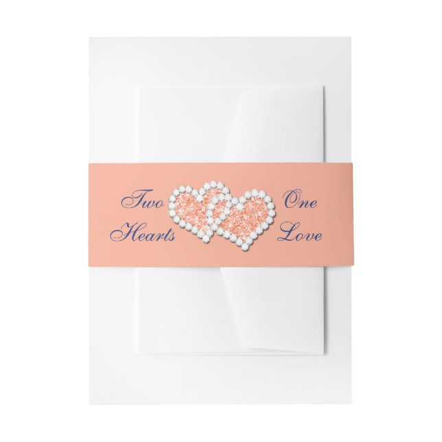 Peach Hearts Wedding Invitation Belly Band (Front Example)