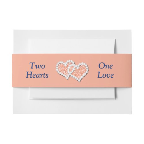 Peach Hearts Wedding Invitation Belly Band