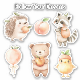 Peach Hedgehog Balloon Raccoon Bear Chick Sticker