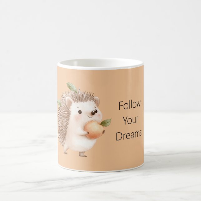 Peach Hedgehog Green Leaves Dreams Coffee Mug (Center)