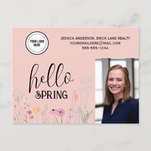 Peach Hello Spring Real Estate Marketing    Postcard