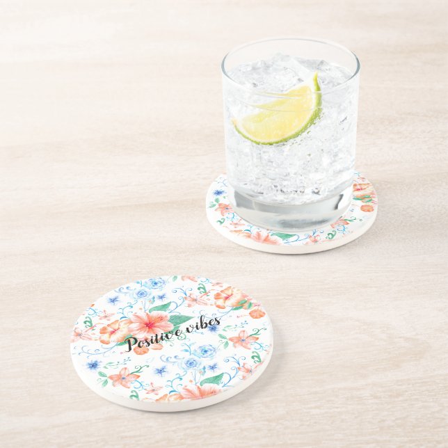 Peach Hibiscus Tropical Floral Coaster (Side)