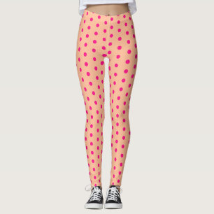 Peach hot pink polka dots retro pattern cute cool leggings