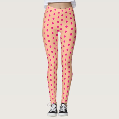 Peach hot pink polka dots retro pattern cute cool leggings