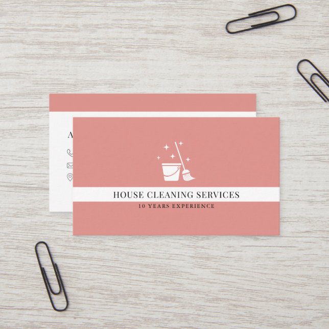 Peach House Cleaning Services housekeeping Business Card (Front/Back In Situ)