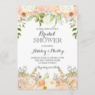 peach hydrangea bridal shower invitation