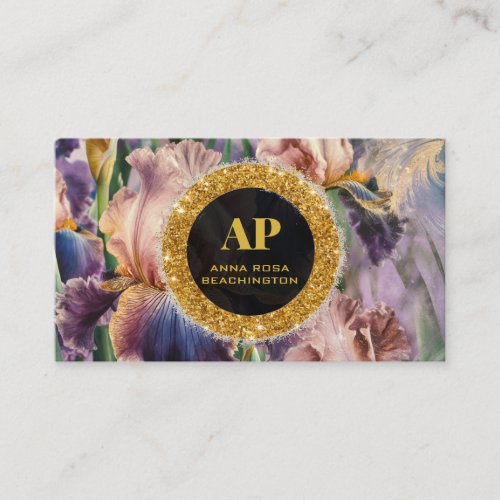  PEACH Iris QR AP10 Flowers Gold Business Card
