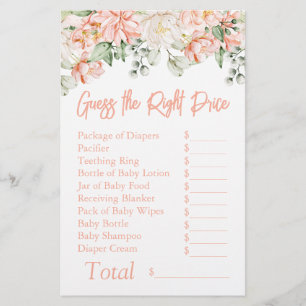 Peach Ivory Baby Shower Guess the Right Price