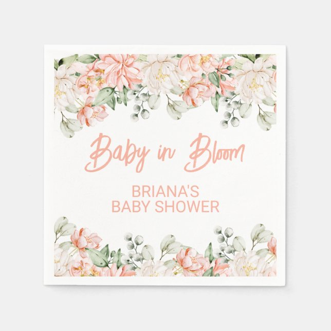 Peach Ivory Beige Neutral Baby Shower Napkins (Front)