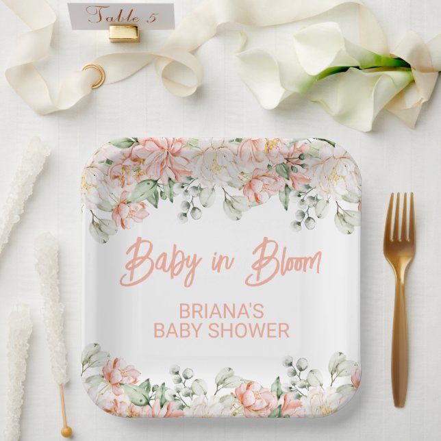 Peach Ivory Beige Neutral Baby Shower Paper Plates (Wedding)