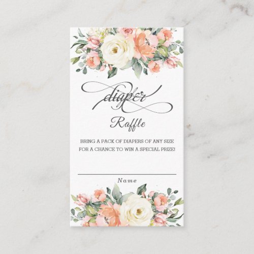 Peach Ivory Blush Floral Baby Shower Diaper Raffle Enclosure Card