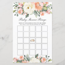 Peach Ivory Floral Baby Shower Bingo Party Game