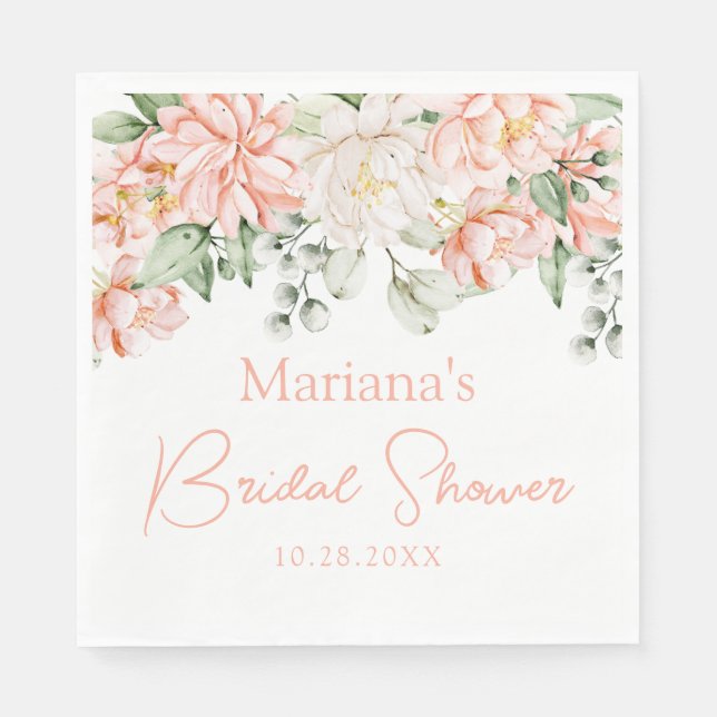 Peach Ivory Floral Bridal Shower Napkins (Front)
