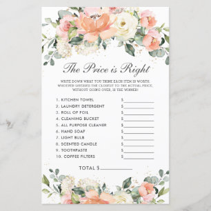 Peach Ivory Floral Shower Price is Right Game