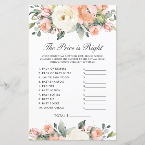 Peach Ivory Floral Shower The Price is Right Game