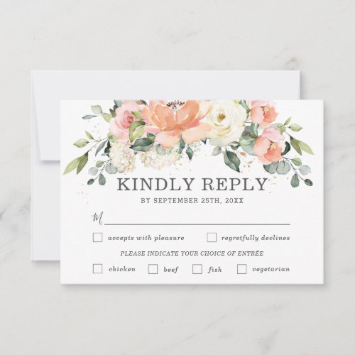 Peach Ivory Floral Wedding Meal Choice RSVP Card