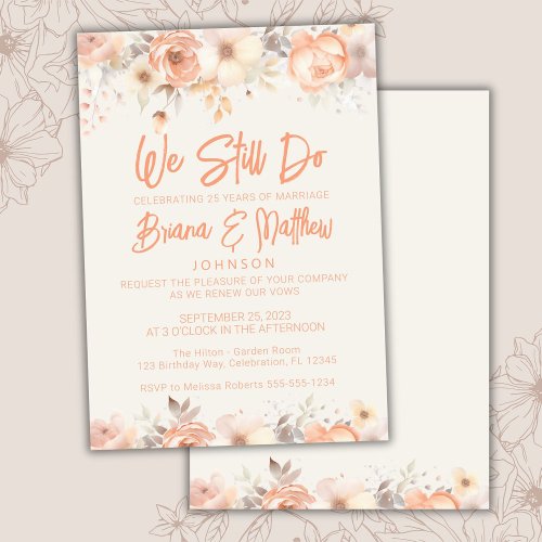 Peach Ivory Floral Wedding Vow Renewal Invitation