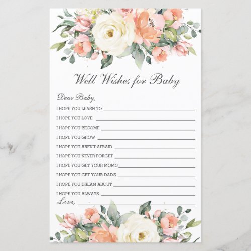 Peach Ivory Floral Well Wishes for Baby Shower