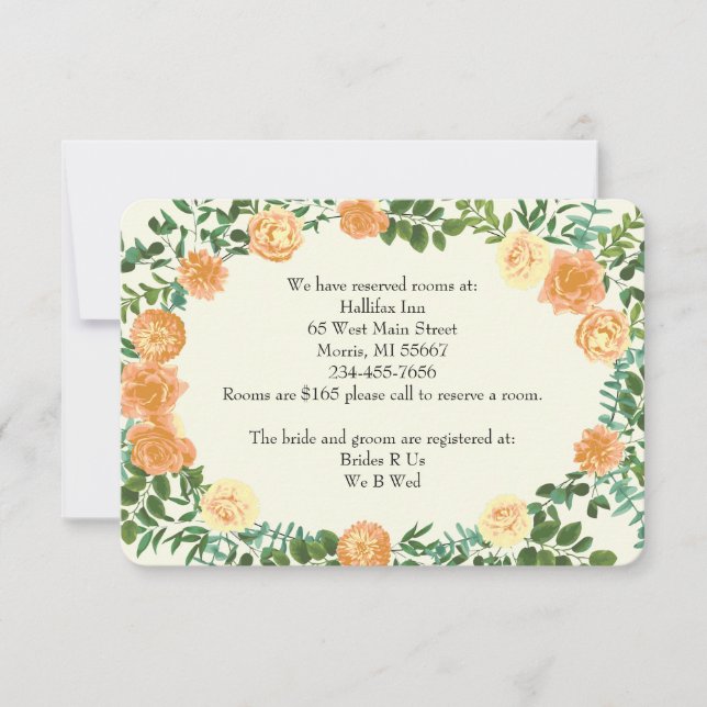 Peach & Ivory Peony & Rose Floral Information Card (Front)
