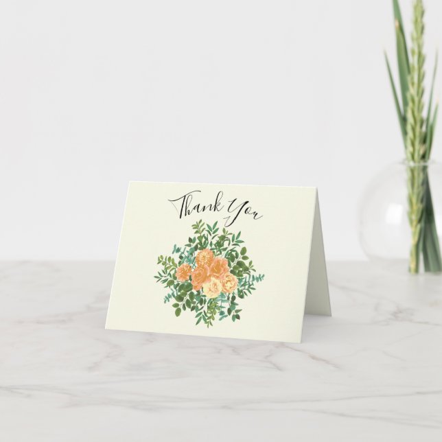 Peach & Ivory Peony & Rose Floral Thank You Cards (Front)