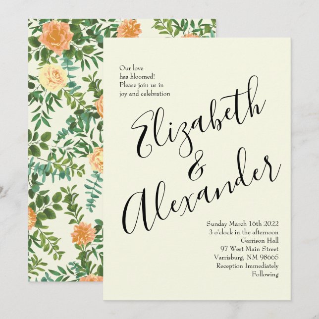 Peach & Ivory Peony & Rose Floral Wedding Invitation (Front/Back)