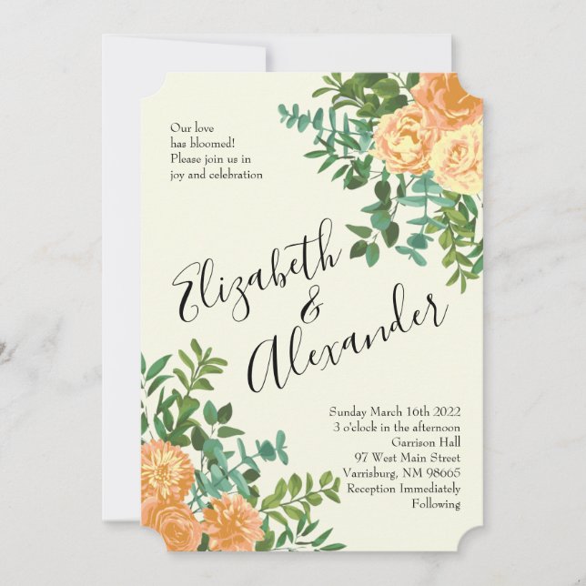 Peach & Ivory Peony & Rose Floral Wedding Invitation (Front)