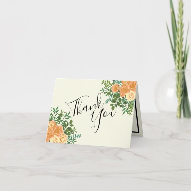 Peach & Ivory Peony Rose Floral Wedding Thank You (Front)