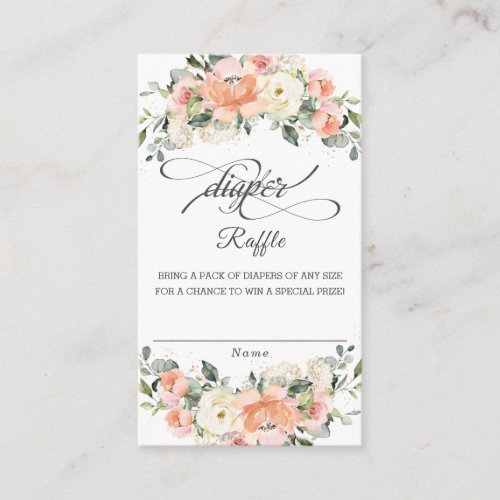 Peach Ivory Pink Floral Baby Shower Diaper Raffle Enclosure Card