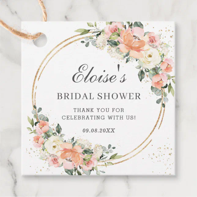 Peach Ivory Pink Floral Bridal Shower Thank You Favor Tags | Zazzle