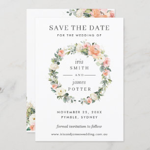 Peach Ivory Pink Floral Wedding Save the Date Card