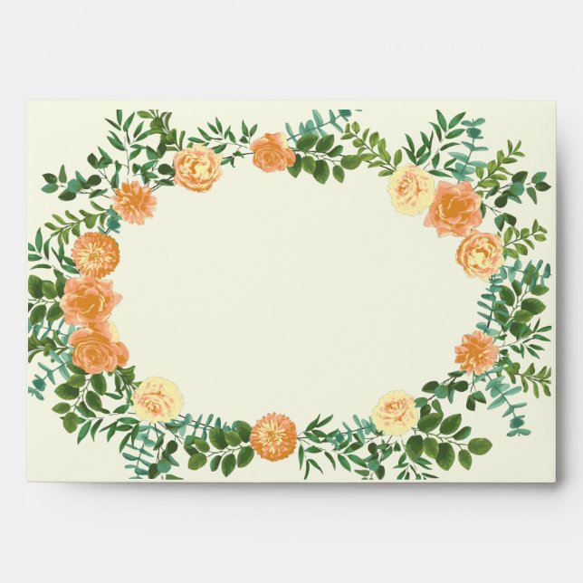 Peach Ivory Wedding Vintage Rose Envelope (Front)