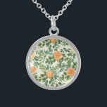 Peach Ivory Wedding Vintage Rose Sterling Silver Necklace<br><div class="desc">Beautiful peach vintage print on ivory is a classic and elegant look for a spring or summer wedding!  Great for a garden event.</div>