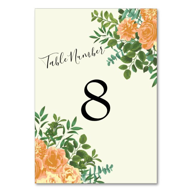 Peach Ivory Wedding Vintage Rose Table Number (Back)