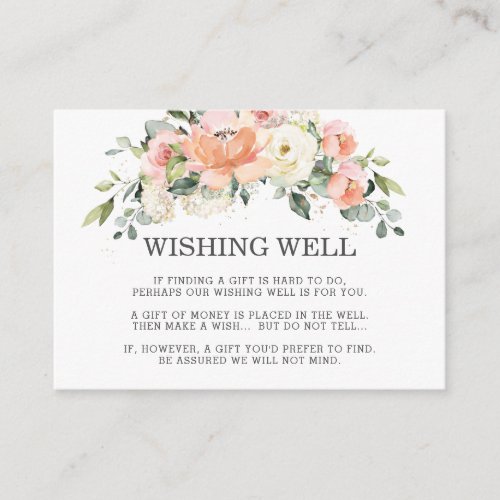 Peach Ivory White Pink Floral Wedding Wishing Well Enclosure Card
