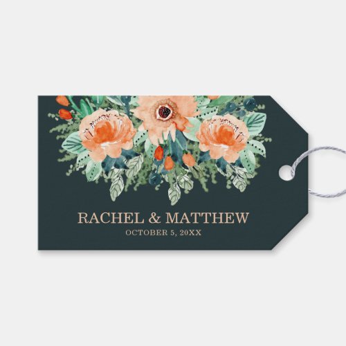 Peach Jade Teal Floral Watercolor Thank You Gift Tags