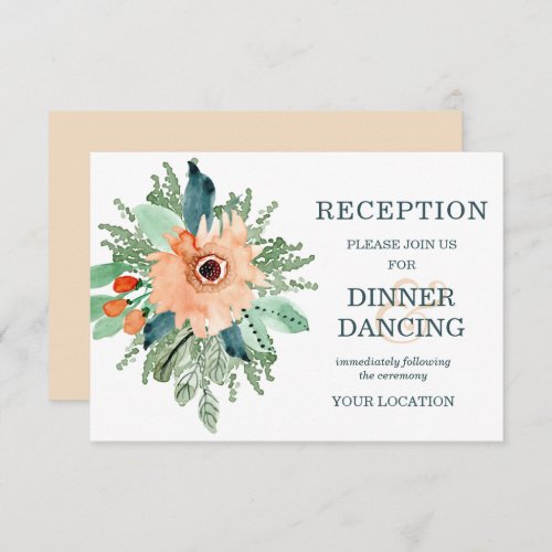 Peach Jade Teal Floral Wedding Reception Cards