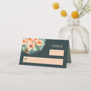 Peach Jade Teal Watercolor Wedding Placecards