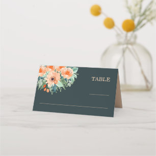 Peach Jade Teal Watercolor Wedding Placecards