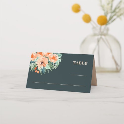 Peach Jade Teal Watercolor Wedding Placecards