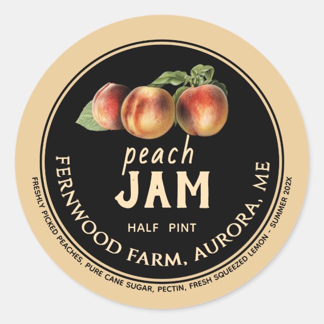 Peach Jam Jar Label Homemade Jelly Preserves (Front)
