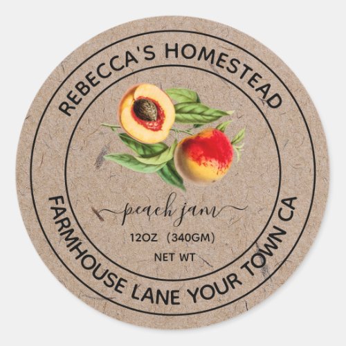 Peach Jam Kraft Paper Canning Jar Labels