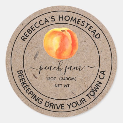  Peach Jam Kraft Paper  Canning Jar Labels 