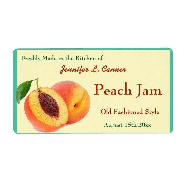 Peach Jam or Preserves Canning Jar Label (Front)