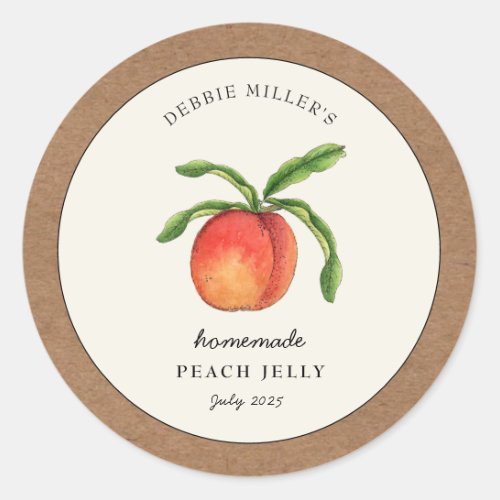 Peach Jelly Jam Jar with Kraft paper border Classic Round Sticker